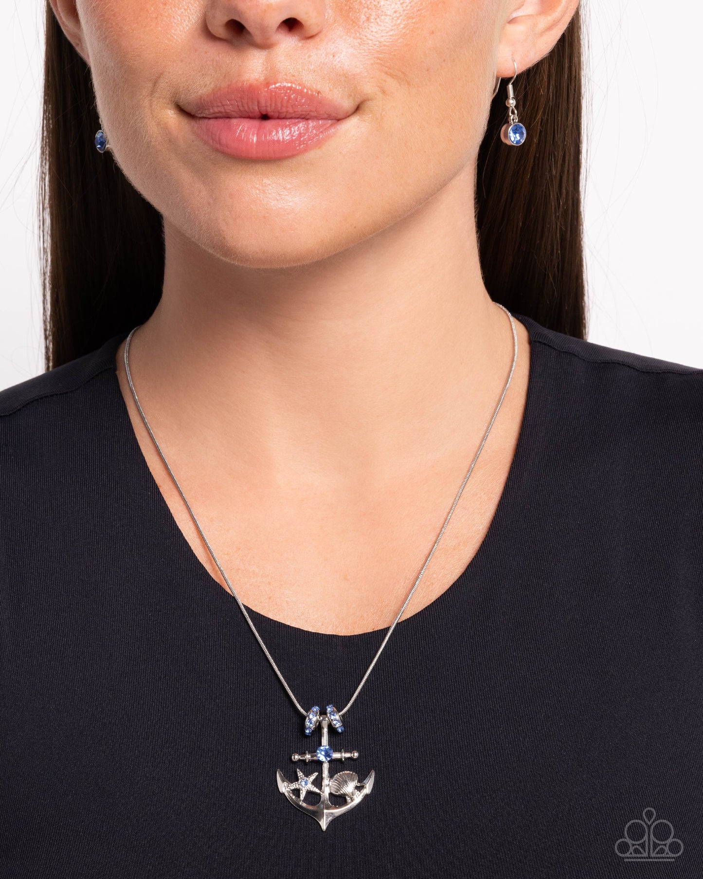 Anchored Accent - Silver w/Blue Gem Necklace