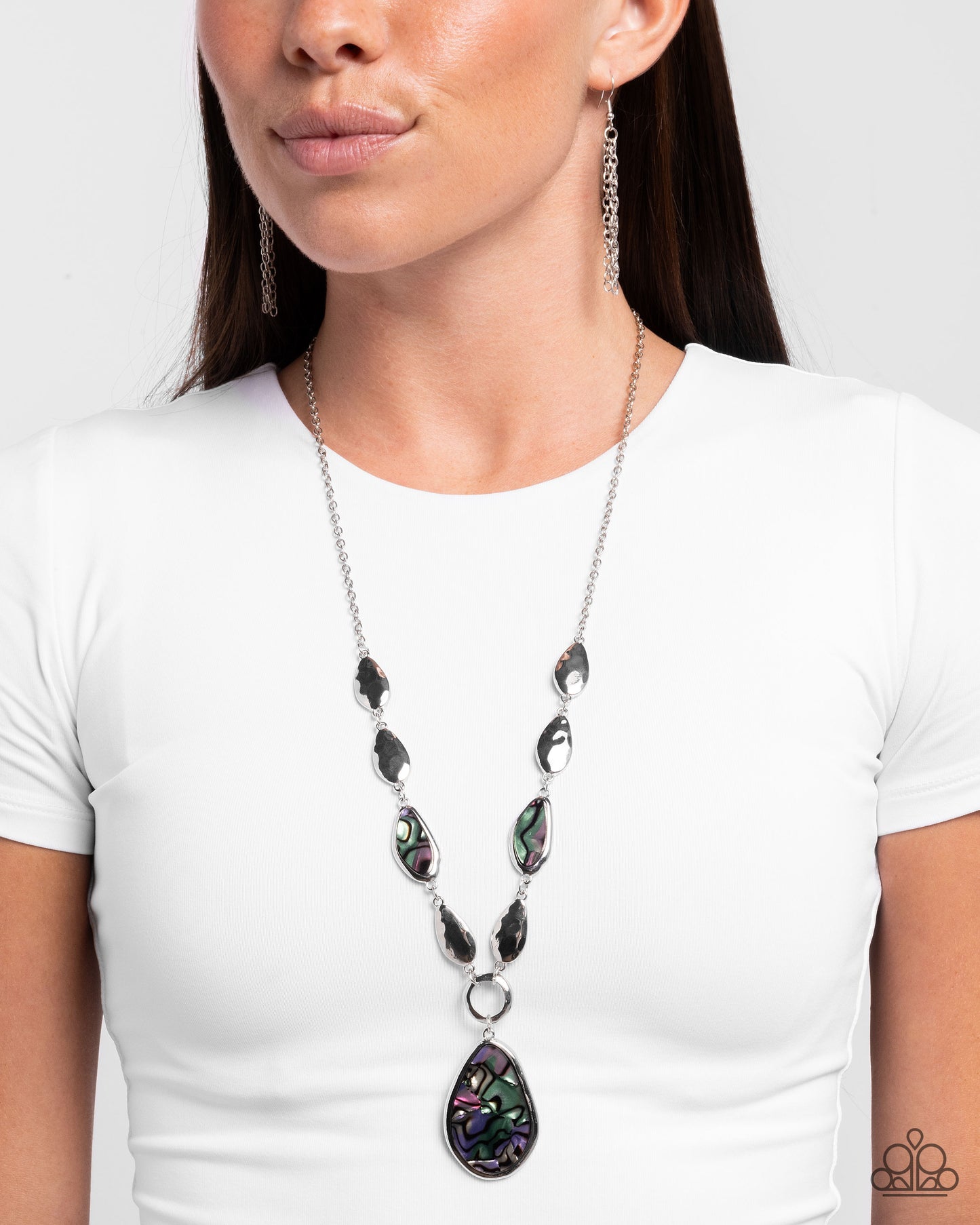 Abstract Abalone Necklace - Silver w/Multi