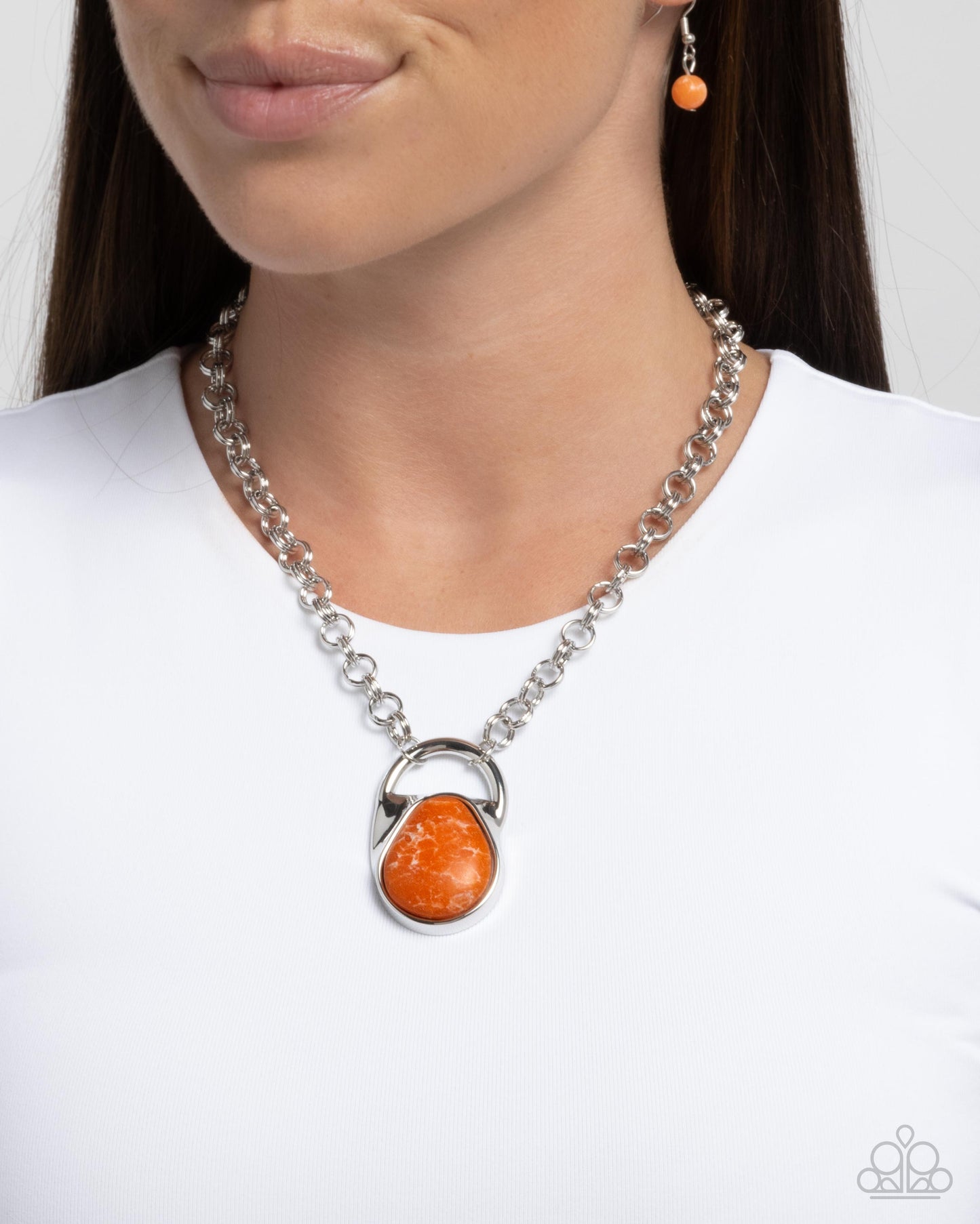 Change of Country - Silver w/Orange Necklace