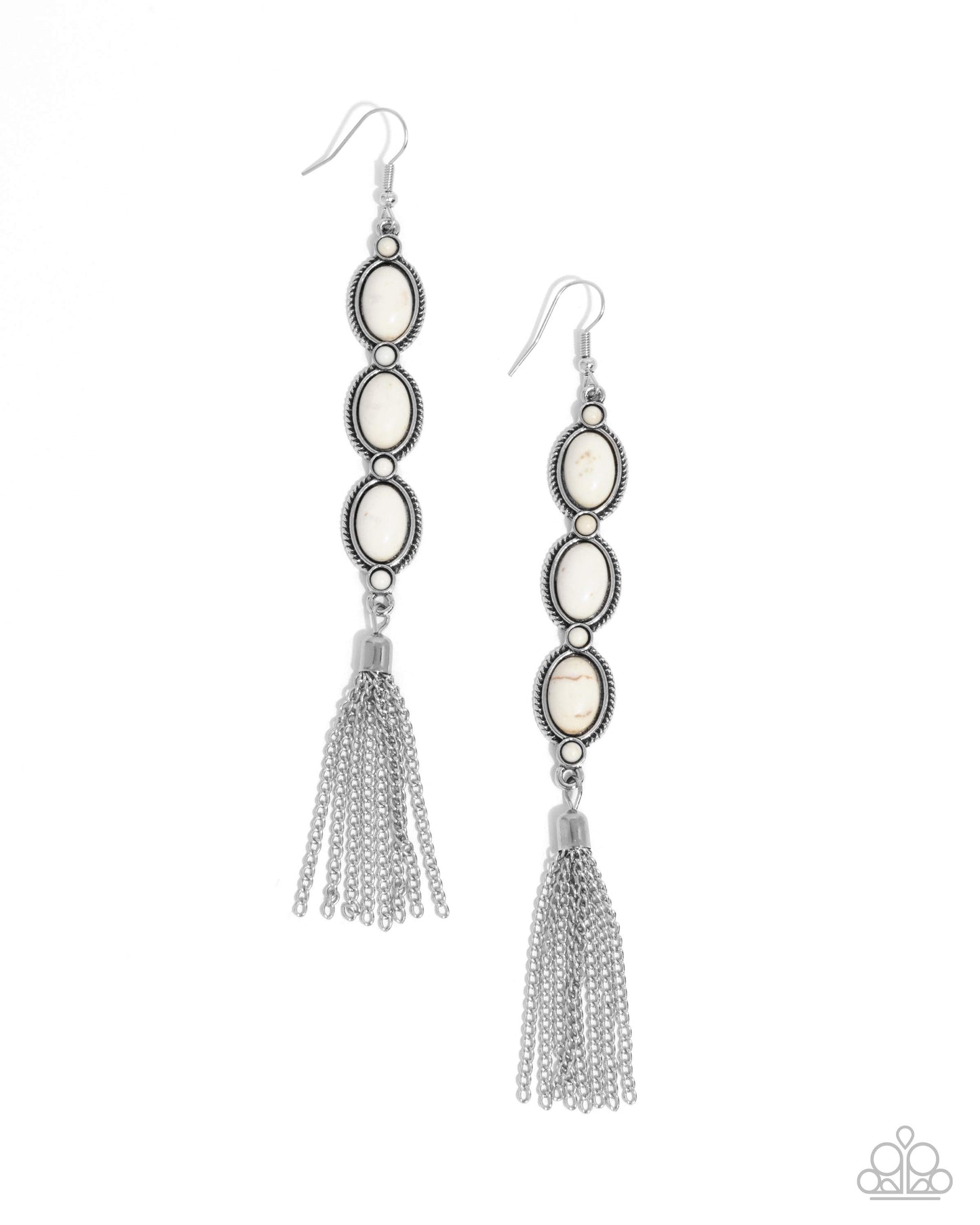 Fringe Fuel - Silver w/White Stone Earrings