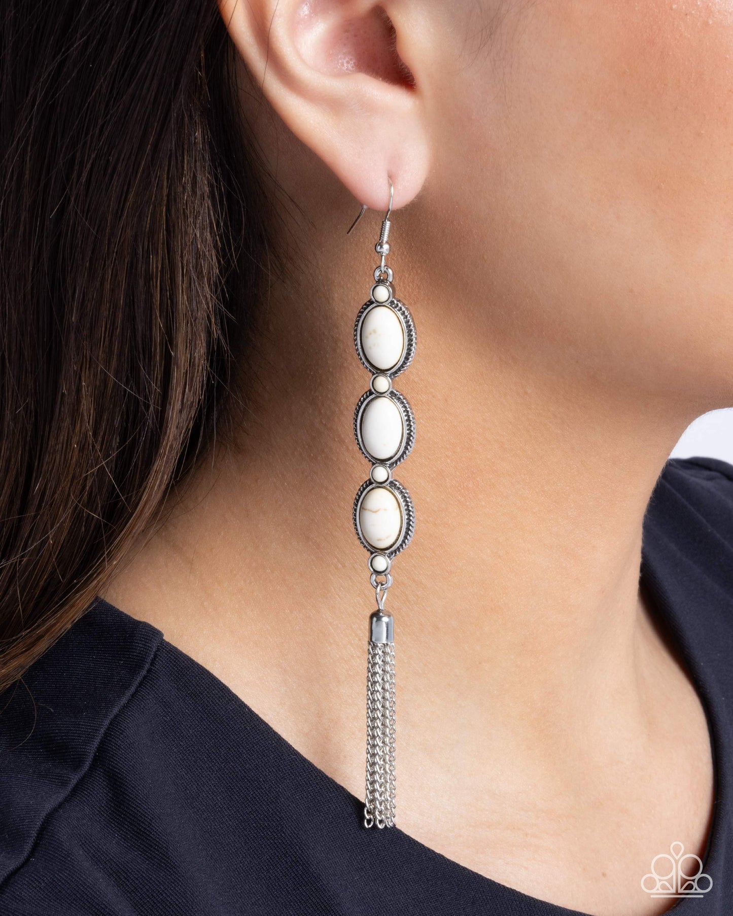Fringe Fuel - Silver w/White Stone Earrings