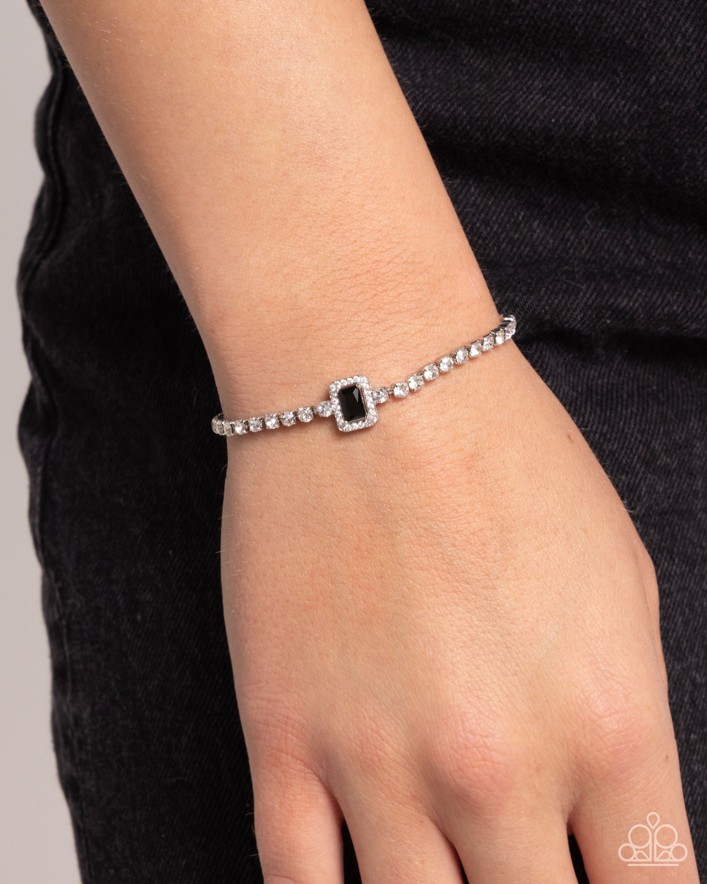 Draped in Dazzle - Silver w/Black Gem Bracelet