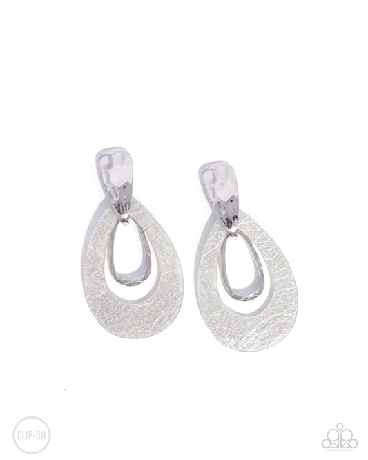 Tattered Teardrop - Silver Clip-On Earrings
