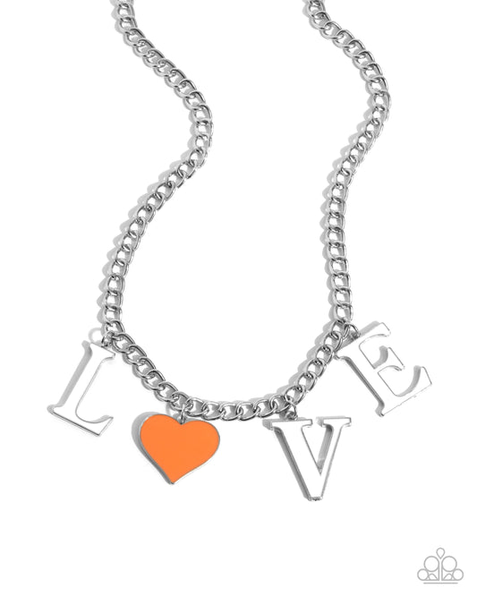 Lovely Lineup - Silver w/Orange Necklace