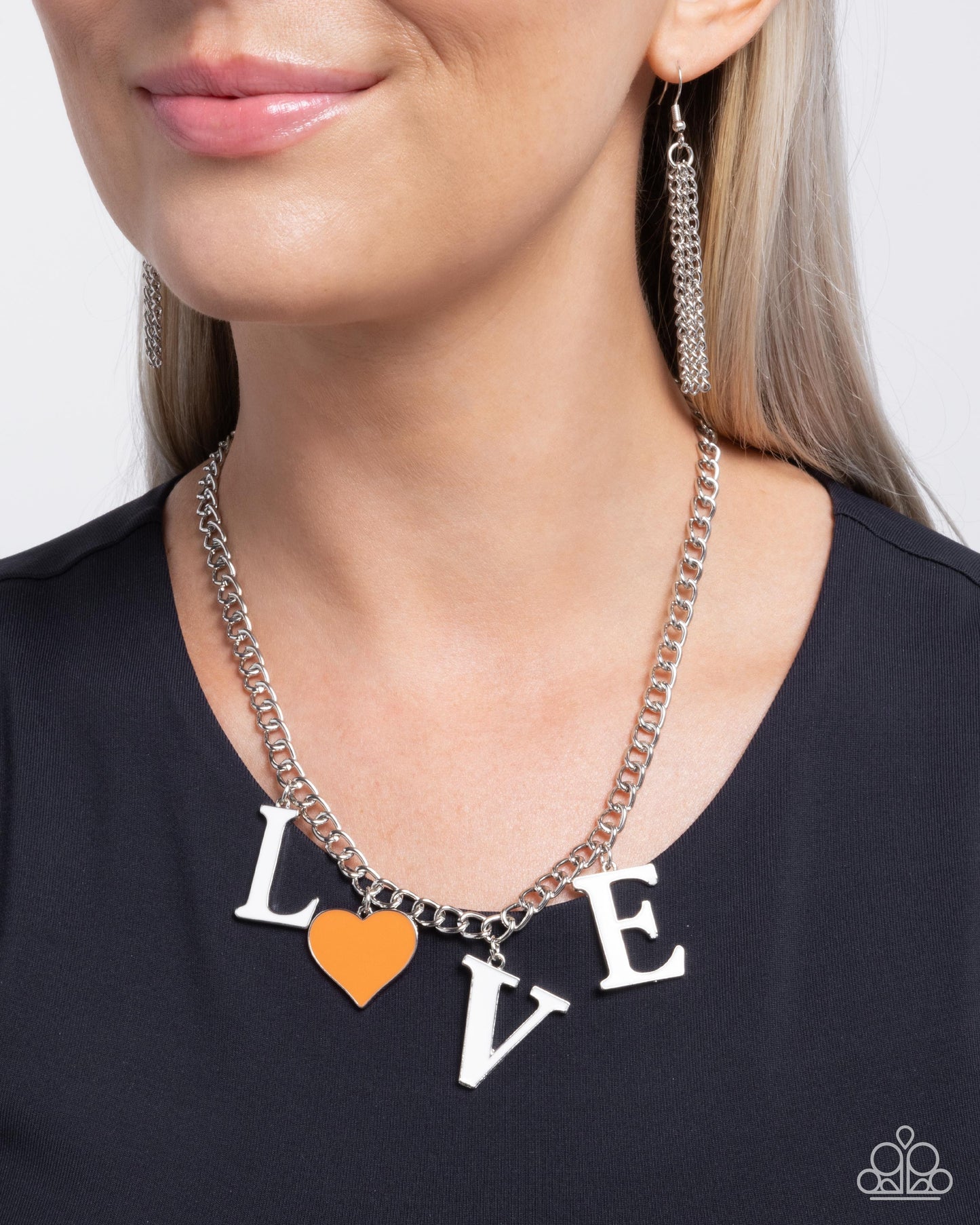 Lovely Lineup - Silver w/Orange Necklace