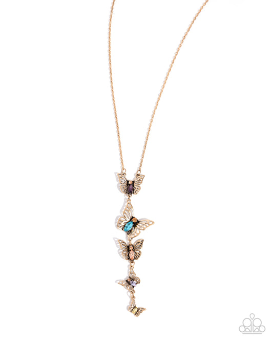 Aerial Addition - Butterflies - Gold w/Multi Gems Necklace
