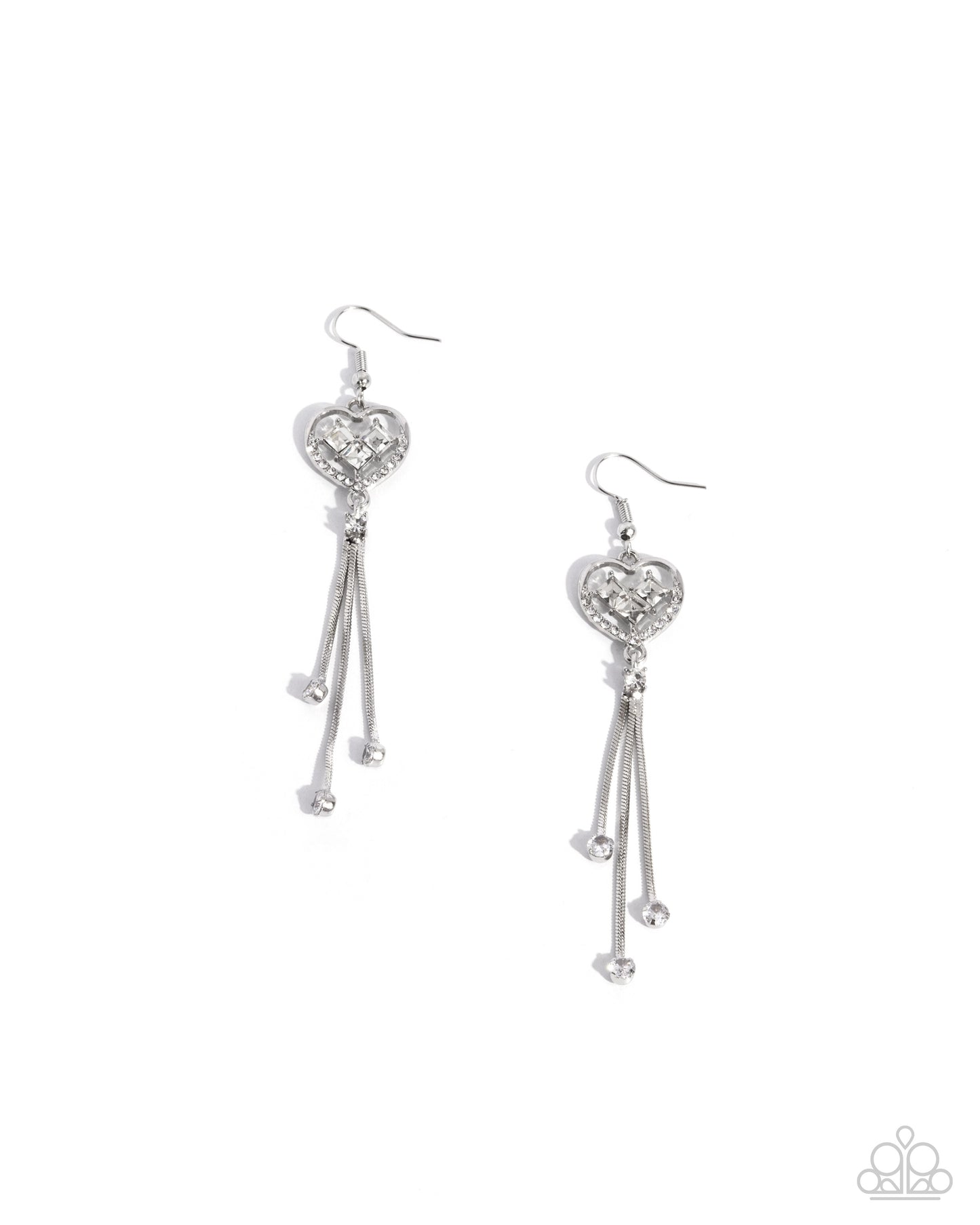 Cascading Character -Silver Heart Earrings