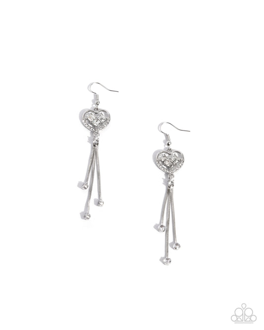 Cascading Character -Silver Heart Earrings