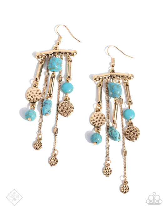 Coachella Cascade - Gold w/Blue Turquoise Earrings