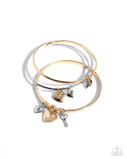 Sealed Sweetheart - Silver & Gold Bracelet - Heart Key