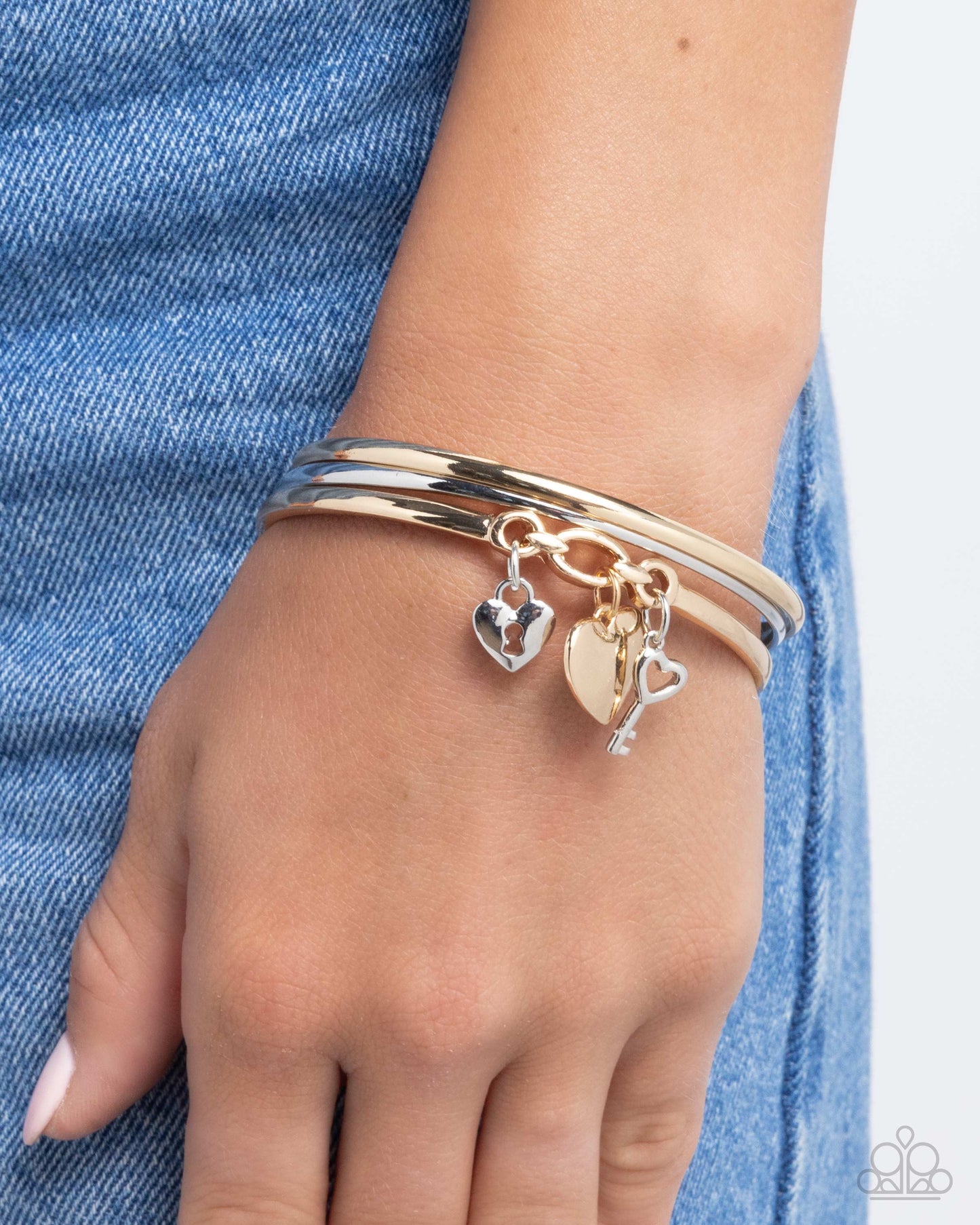Sealed Sweetheart - Silver & Gold Bracelet - Heart Key