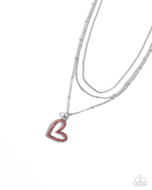 Valentines Day Decadence - Silver w/Red Gen Heart Necklace