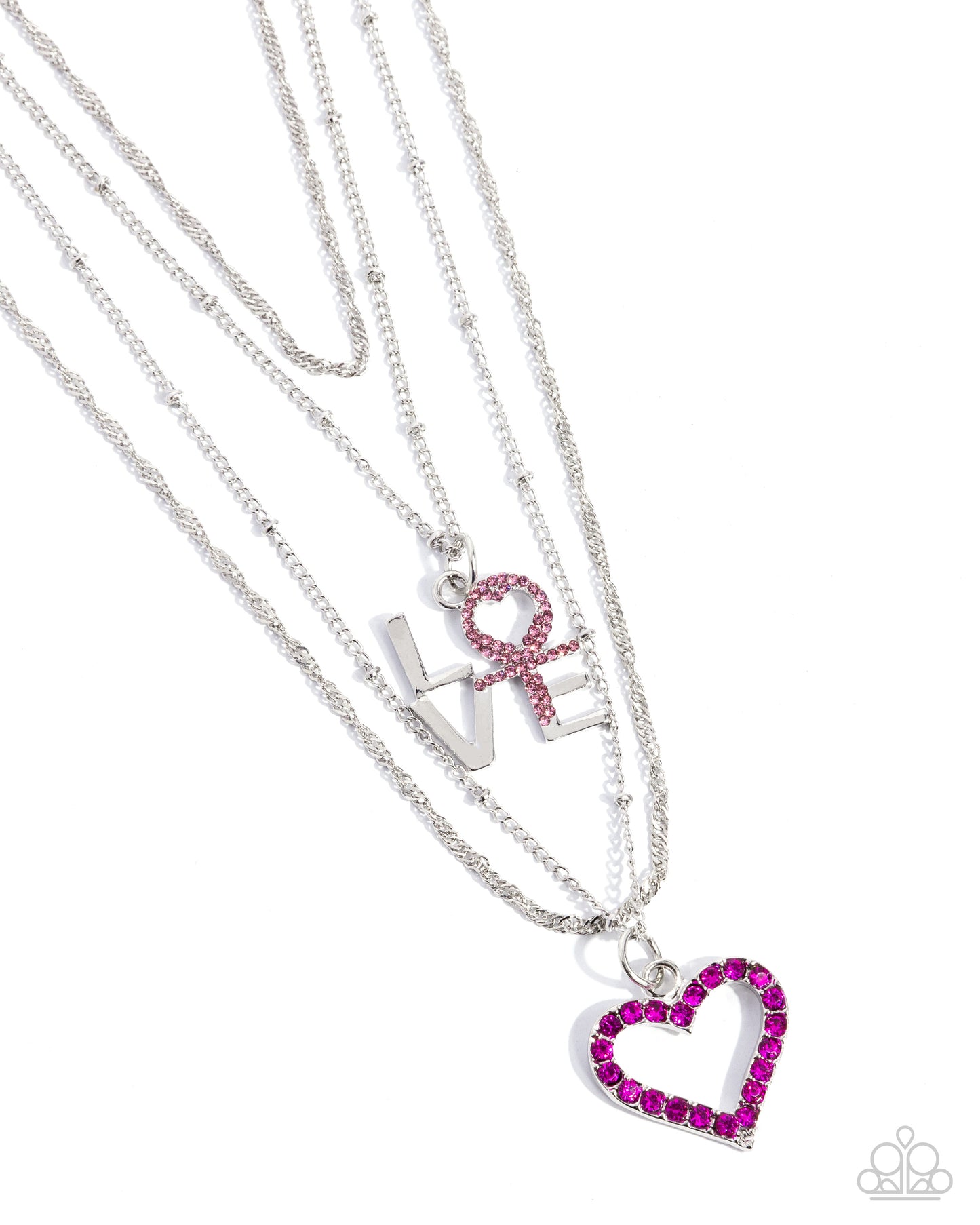 Courting Caliber - Silver w/Pink "Love" & "Heart" Necklace