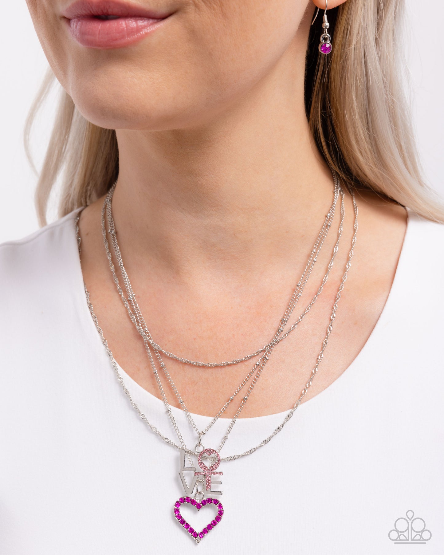 Courting Caliber - Silver w/Pink "Love" & "Heart" Necklace