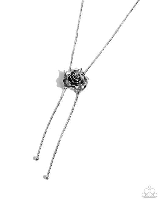 Threaded Tapestry - Silver Rose Bolo Necklace