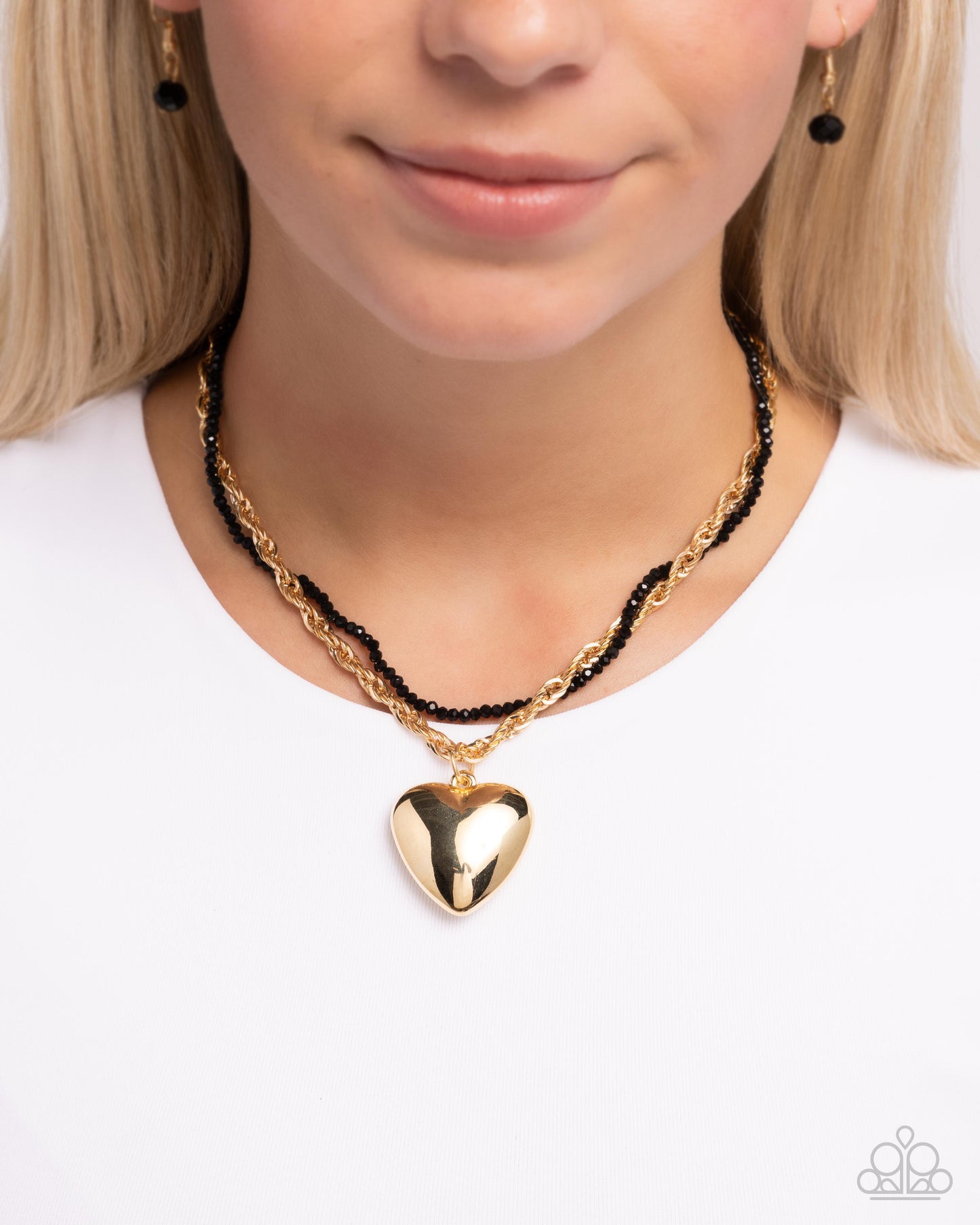 Falling Slowly - Gold & Black Heart Necklace