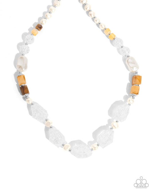Crackling Chic - White w/brown & amber beads Necklace