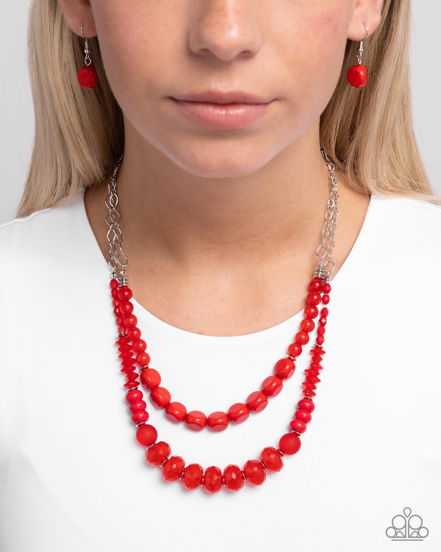 Malibu Minuet - Silver w/Red Necklace
