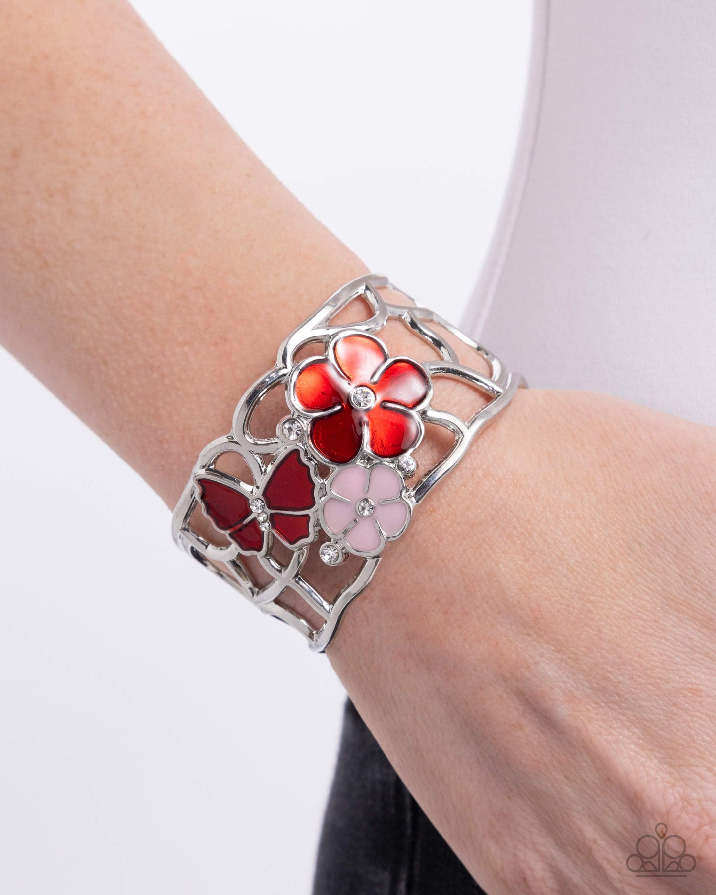 Whimsical Watercolor - Silver w/Red Bracelet