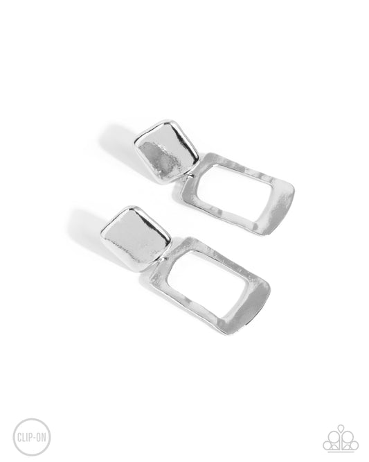 STARE and Square - Silver Clip-On Earrings
