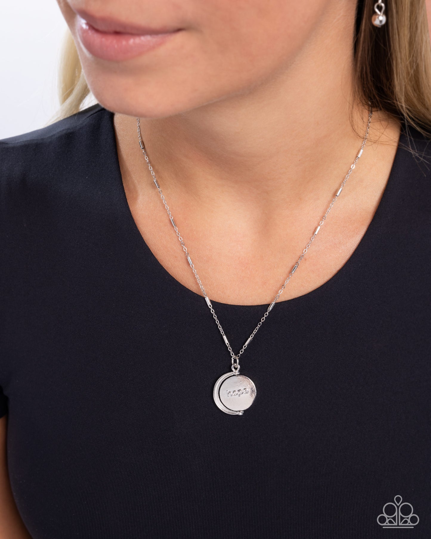 Hopeful Story -Silver w/White Necklace - Double sided pedant