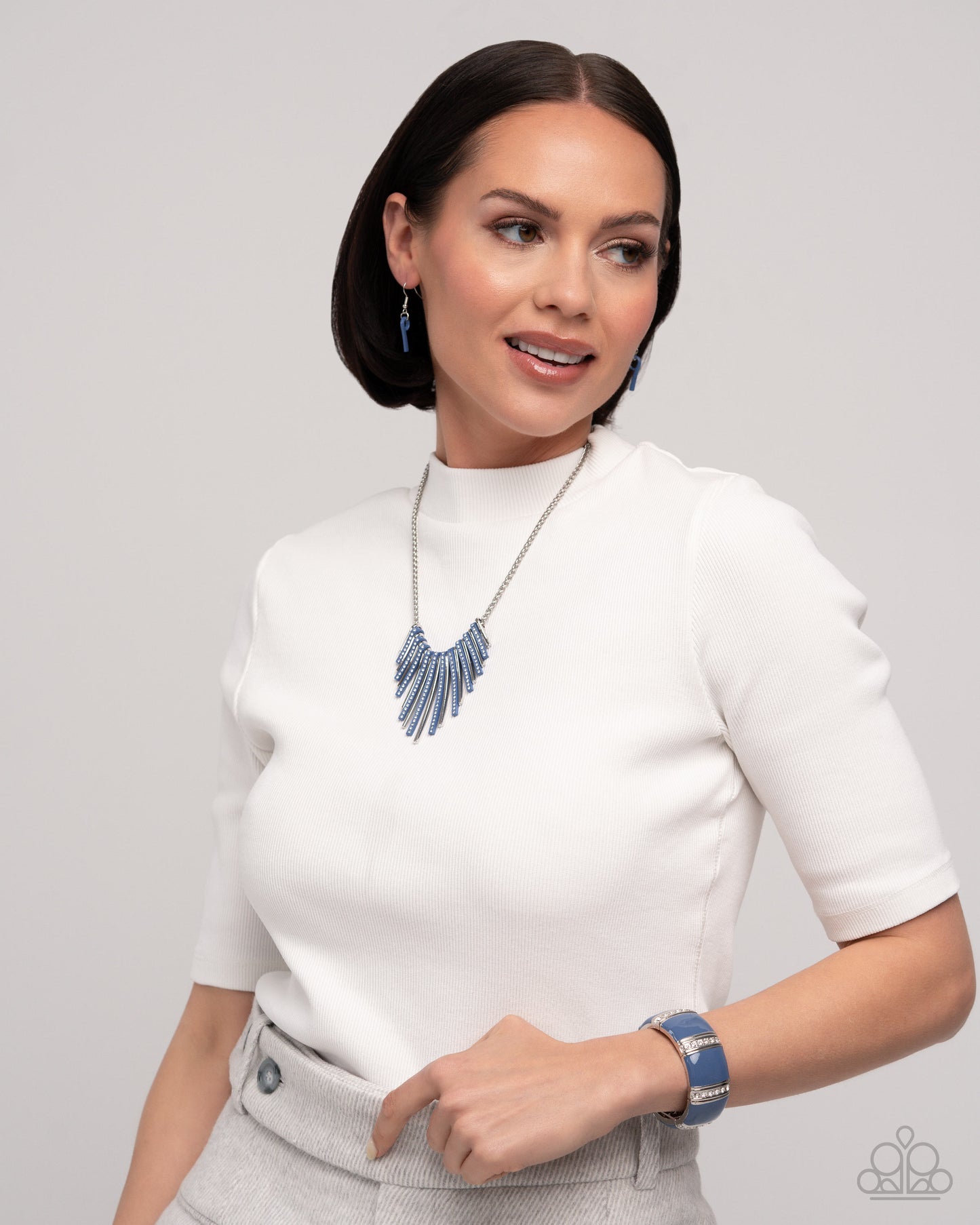 Complete Look - Necklace & Bracelet Set Silver w/ Blue