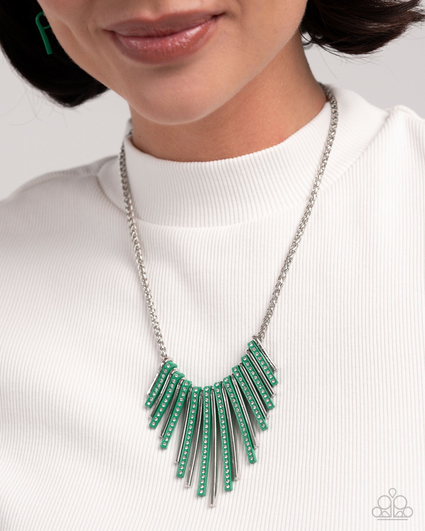 Complete Look -Necklace & Bracelet Set Silver w/Green