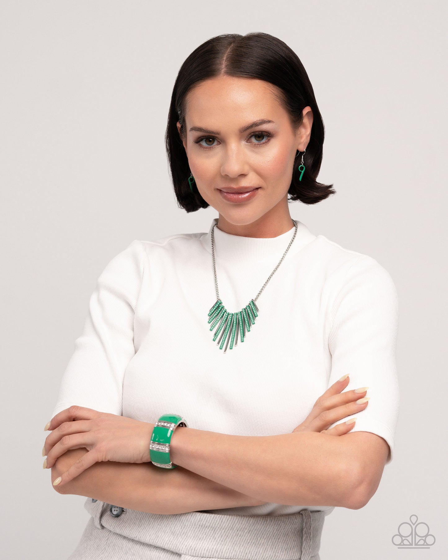 Complete Look -Necklace & Bracelet Set Silver w/Green