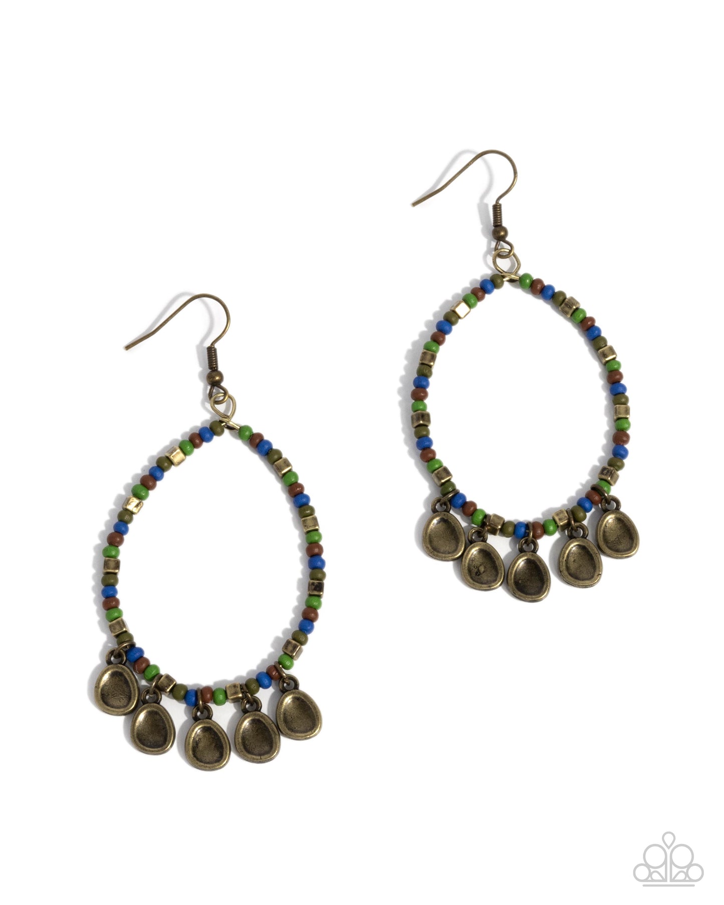 Teardrop Title - Brass w/Green & Blue Earrings