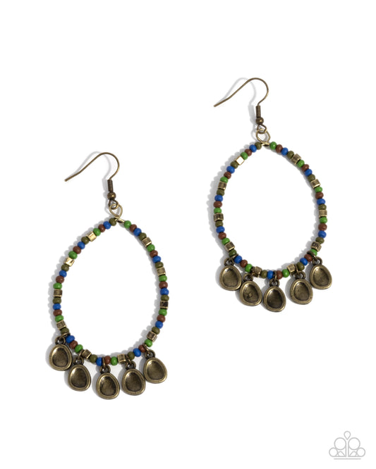 Teardrop Title - Brass w/Green & Blue Earrings