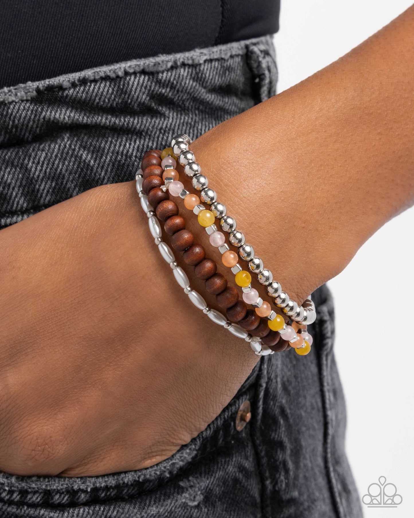 Could Have Been Me - Silver, Wooden & Orange Multi Bracelet