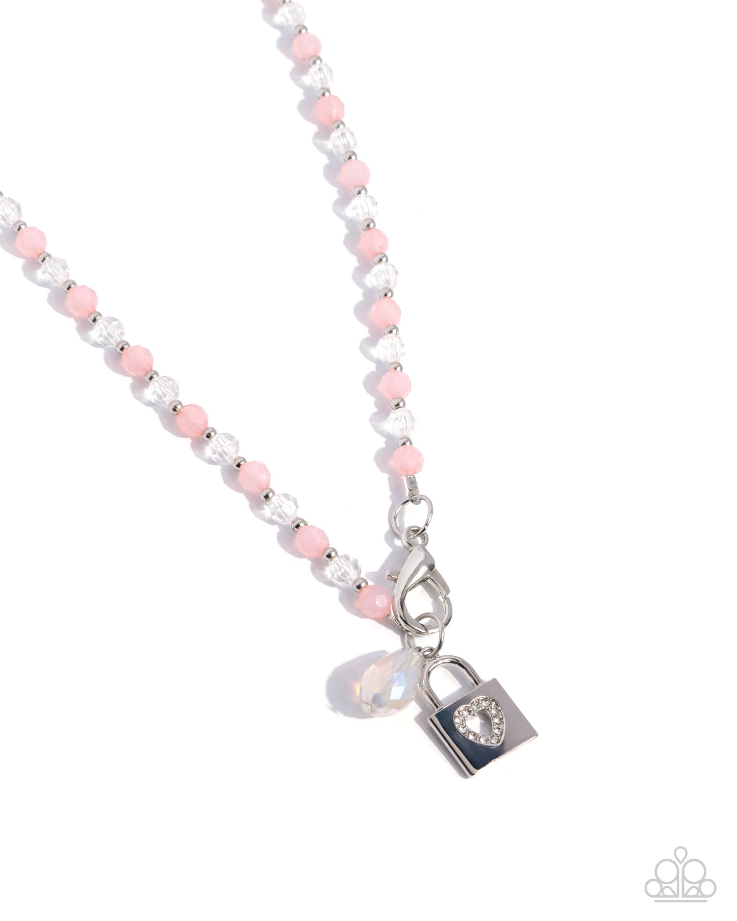 Love Match - Silver w/Pink Necklace (heart padlock)