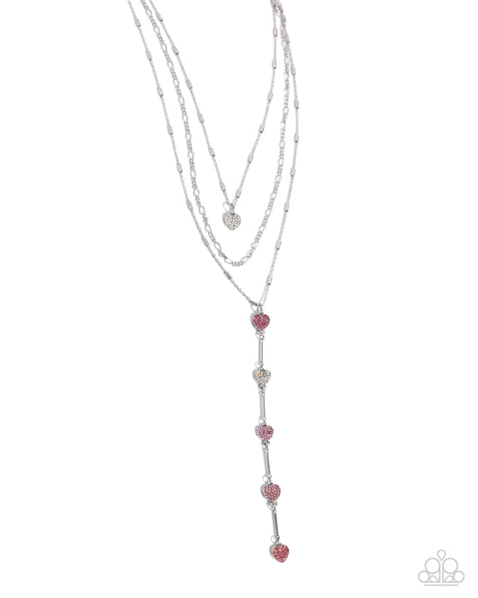 Valiant Valentine Hearts - Silver w/Pink Necklace