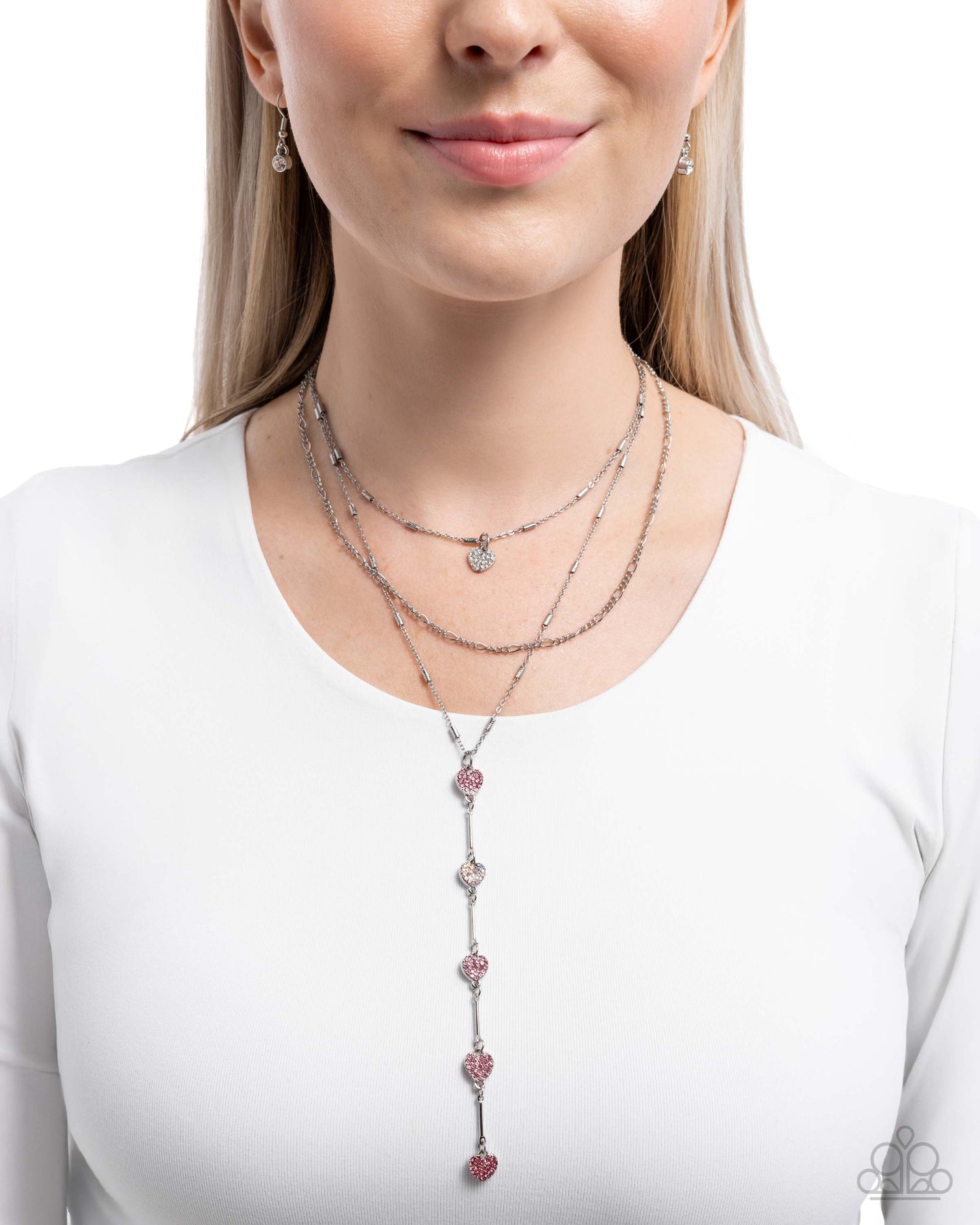 Valiant Valentine Hearts - Silver w/Pink Necklace