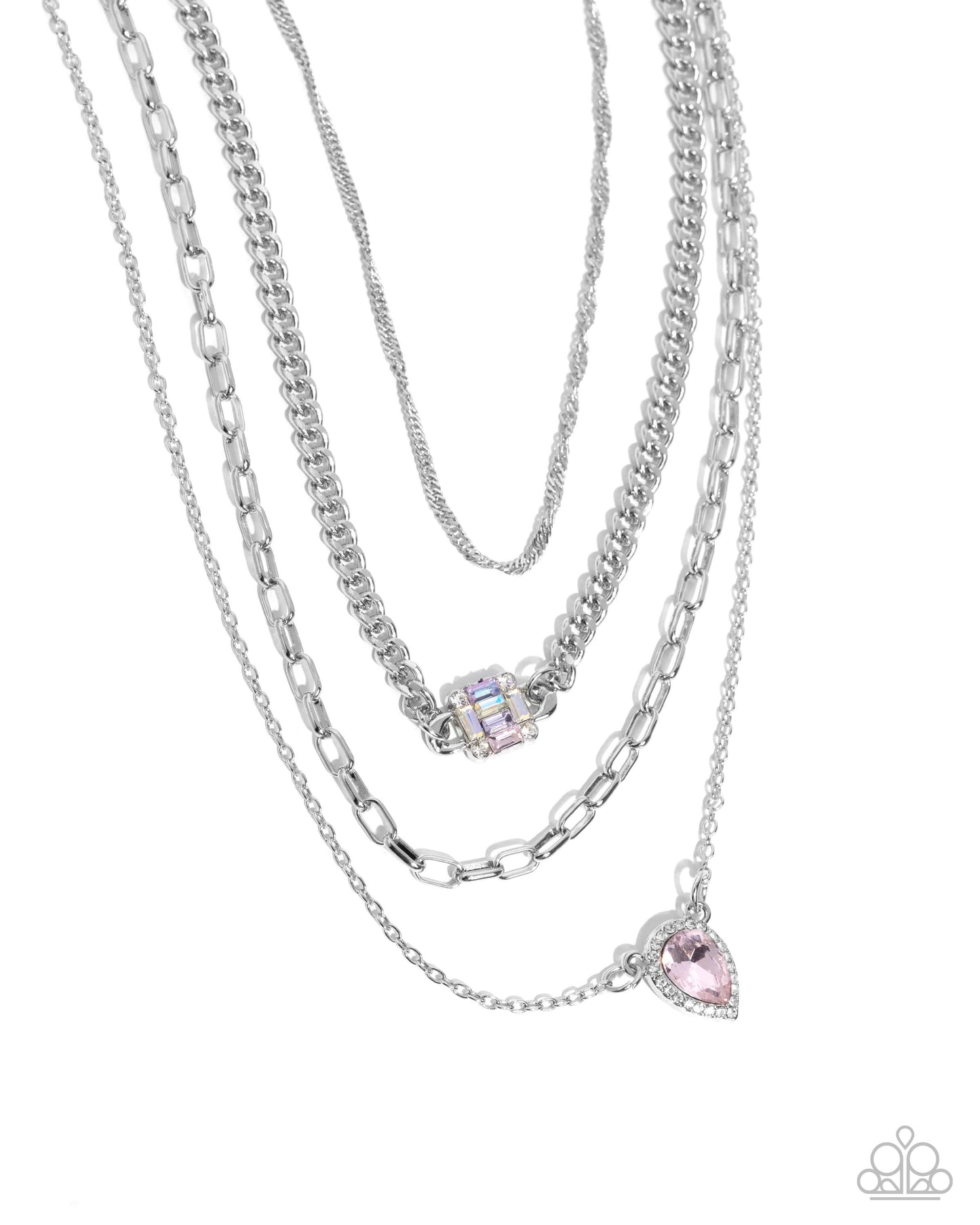Radiant Rows - Silver w/Pink Necklace