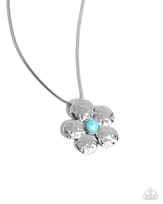 Tasteful Texture - Silver w/Blue Flower Necklace