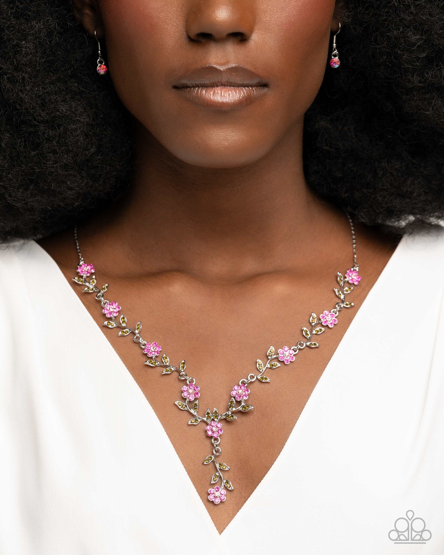 Complete Look Silver w/Pink Roses Necklace & Bracelet Set