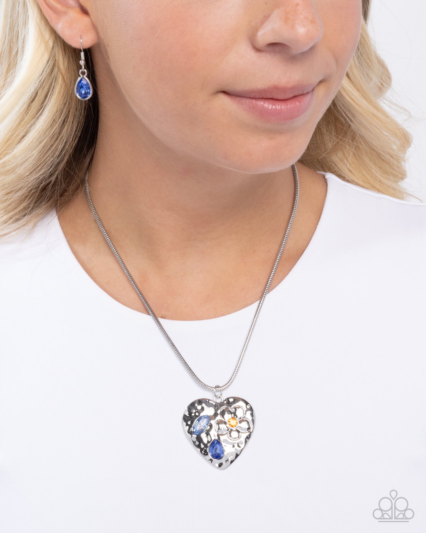 Outgoing Opulence -Silver w/Blue Heart Necklace