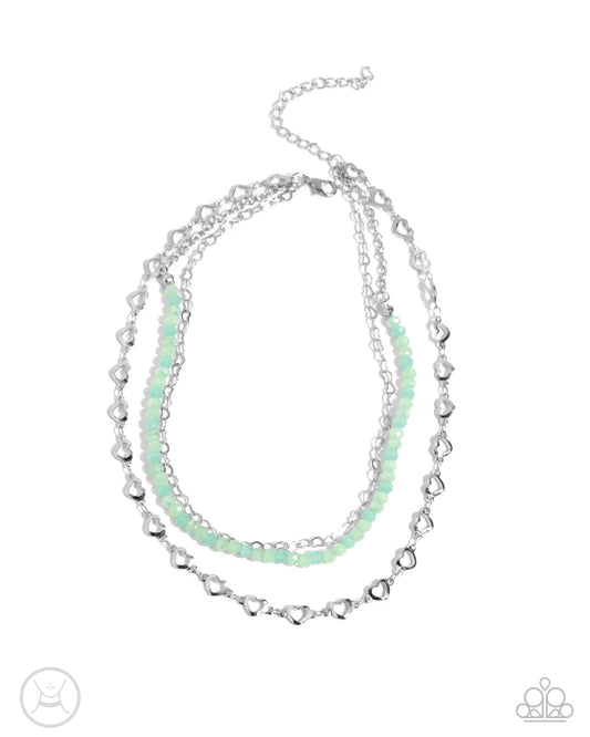 Sweetheart Sequel - Silver w/Green Hearts Necklace