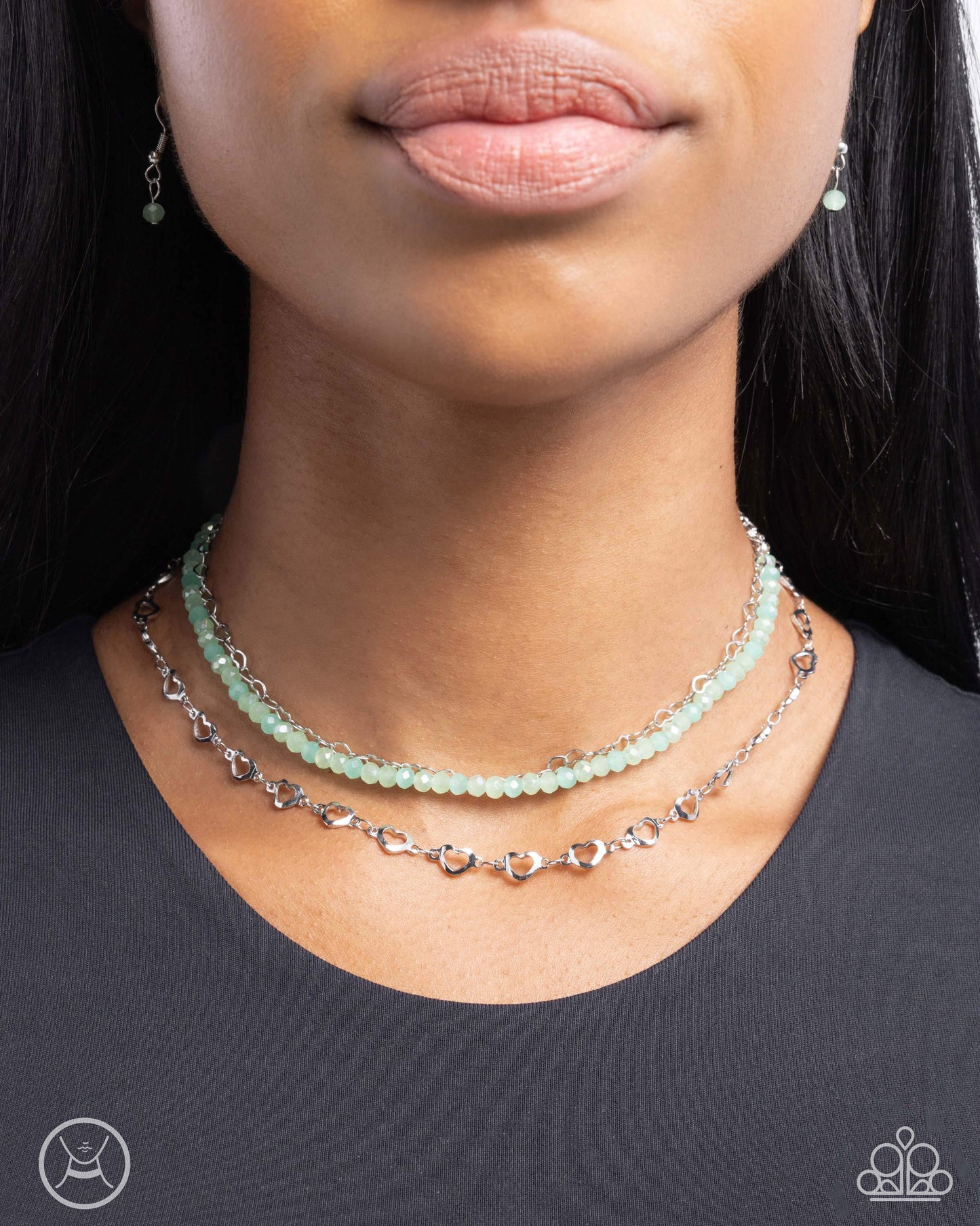 Sweetheart Sequel - Silver w/Green Hearts Necklace