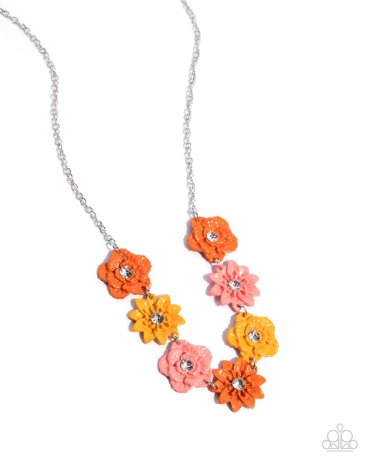 Frenetic Florals - Silver w/Orange & Yellow Flowers Necklace