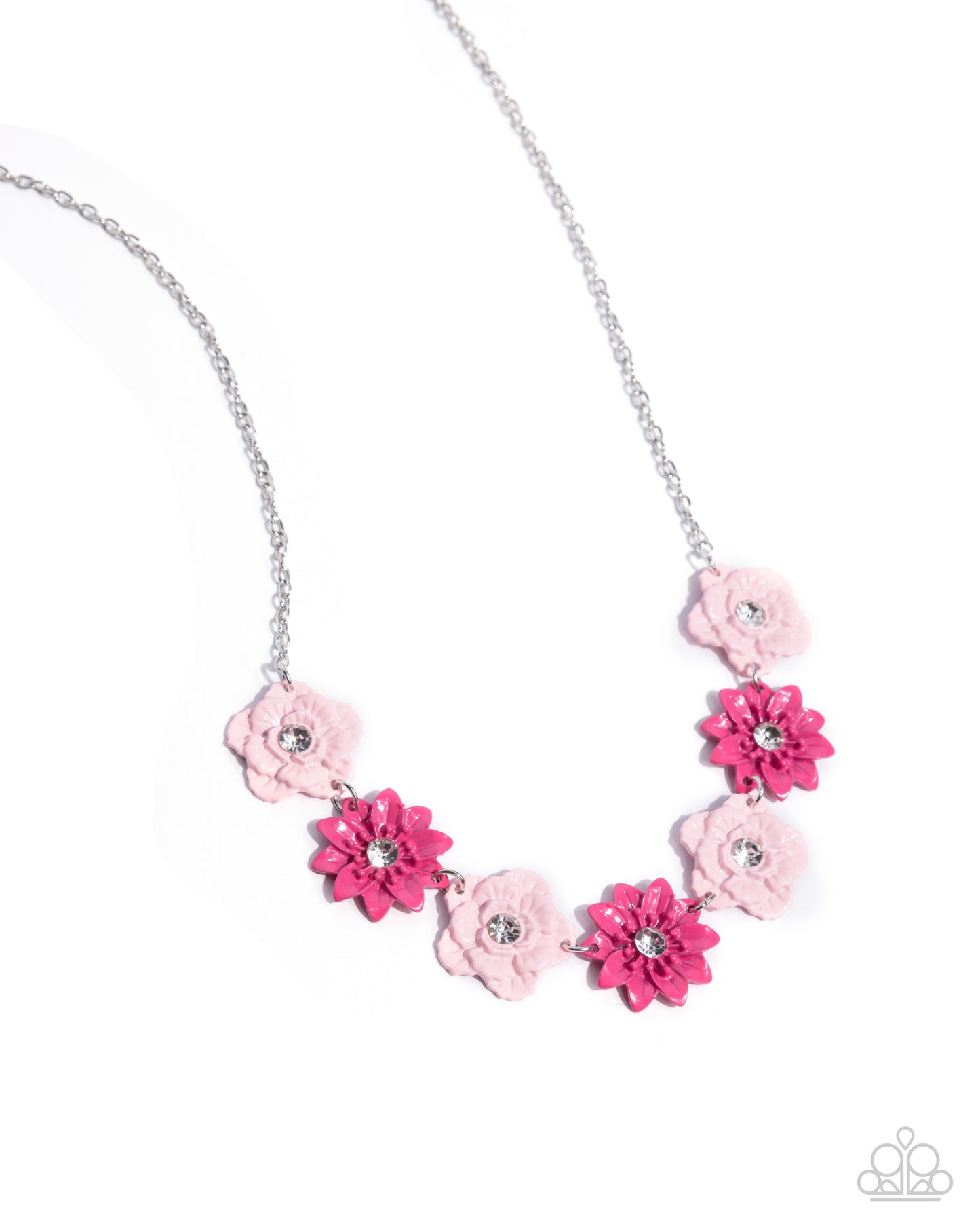 Frenetic Florals - Silver w/Pinks Flower Necklace