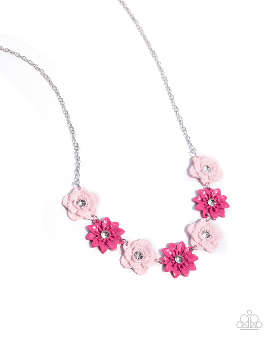 Frenetic Florals - Silver w/Pinks Flower Necklace