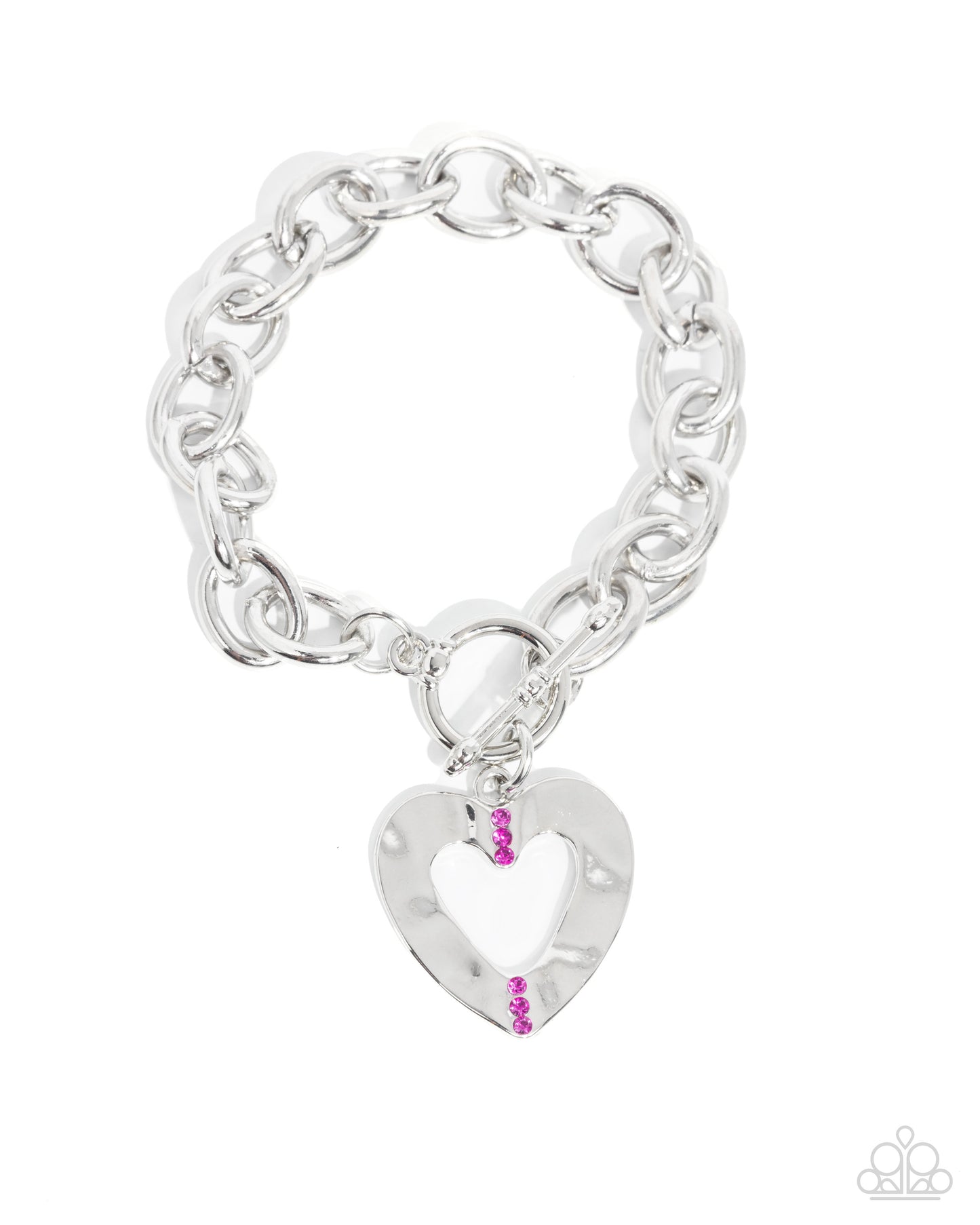 Complete Look Necklace & Bracelet Set - Heart Silver w/pink gems