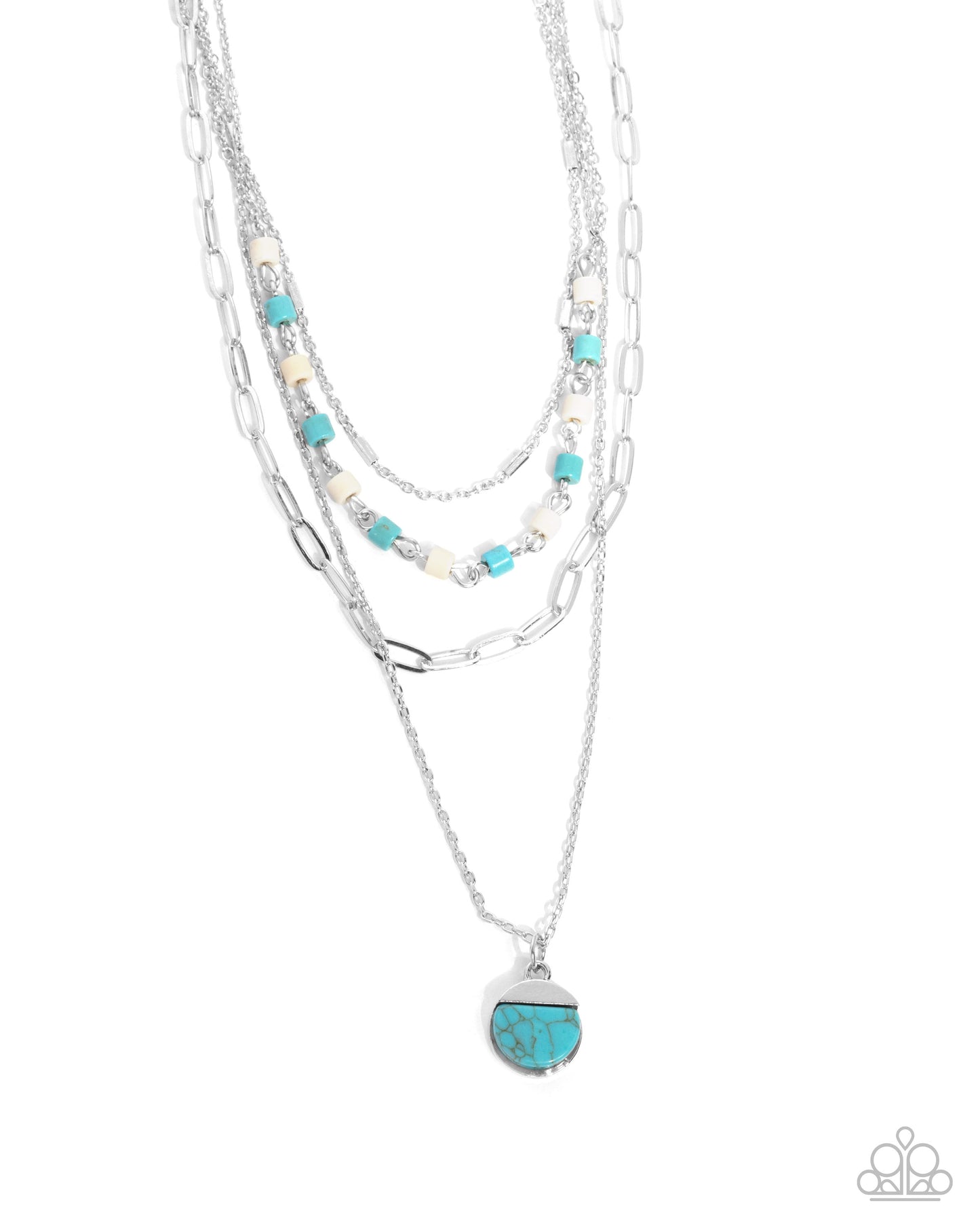 Complete Look -  Silver with Turquoise & White Necklace and Bracelet