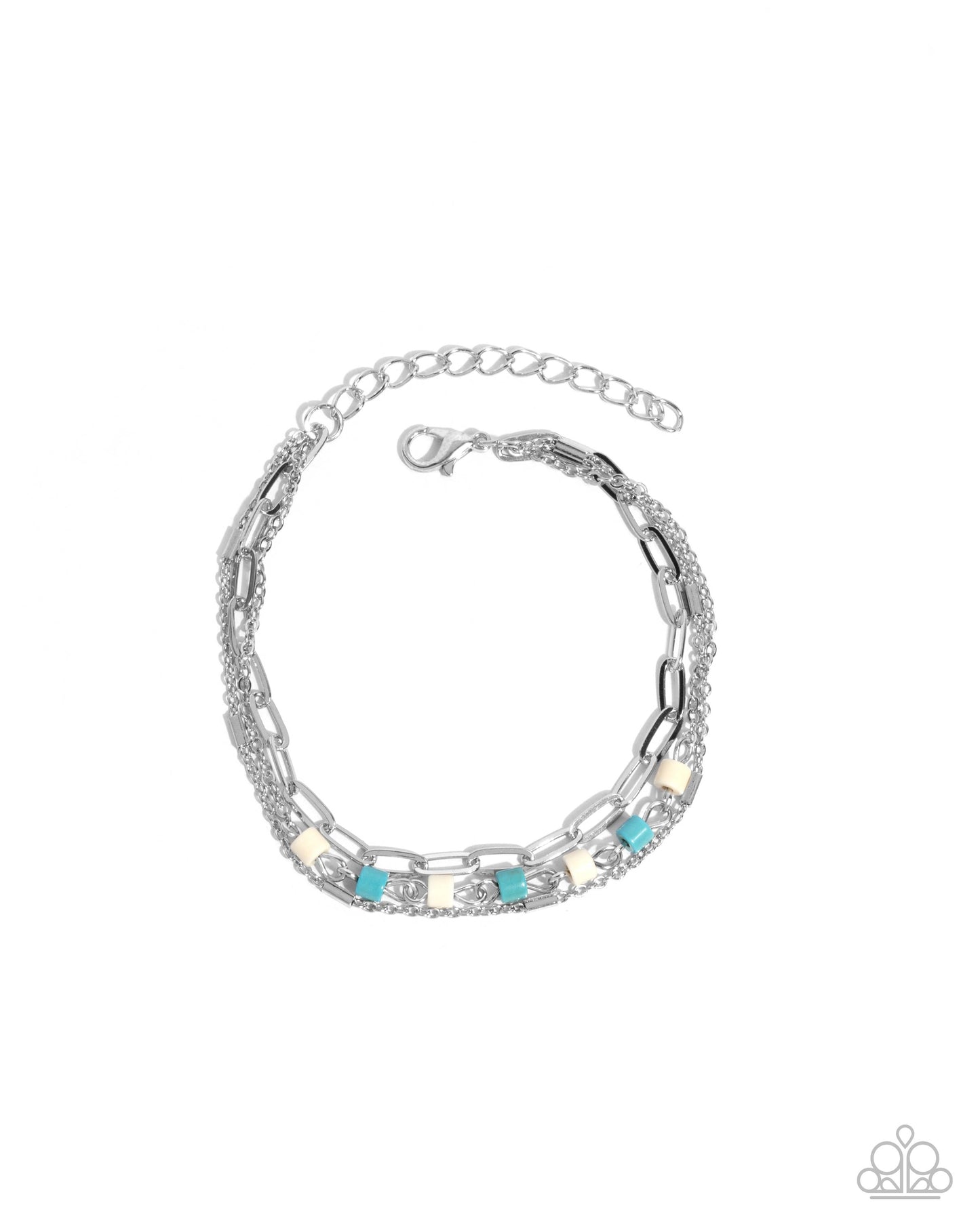 Complete Look -  Silver with Turquoise & White Necklace and Bracelet