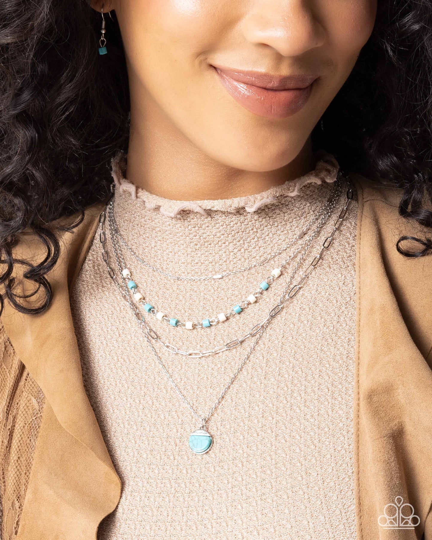Complete Look -  Silver with Turquoise & White Necklace and Bracelet