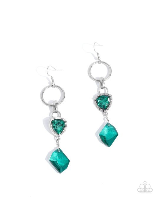 Chiseled Clarity - Silver w/Green Earrings