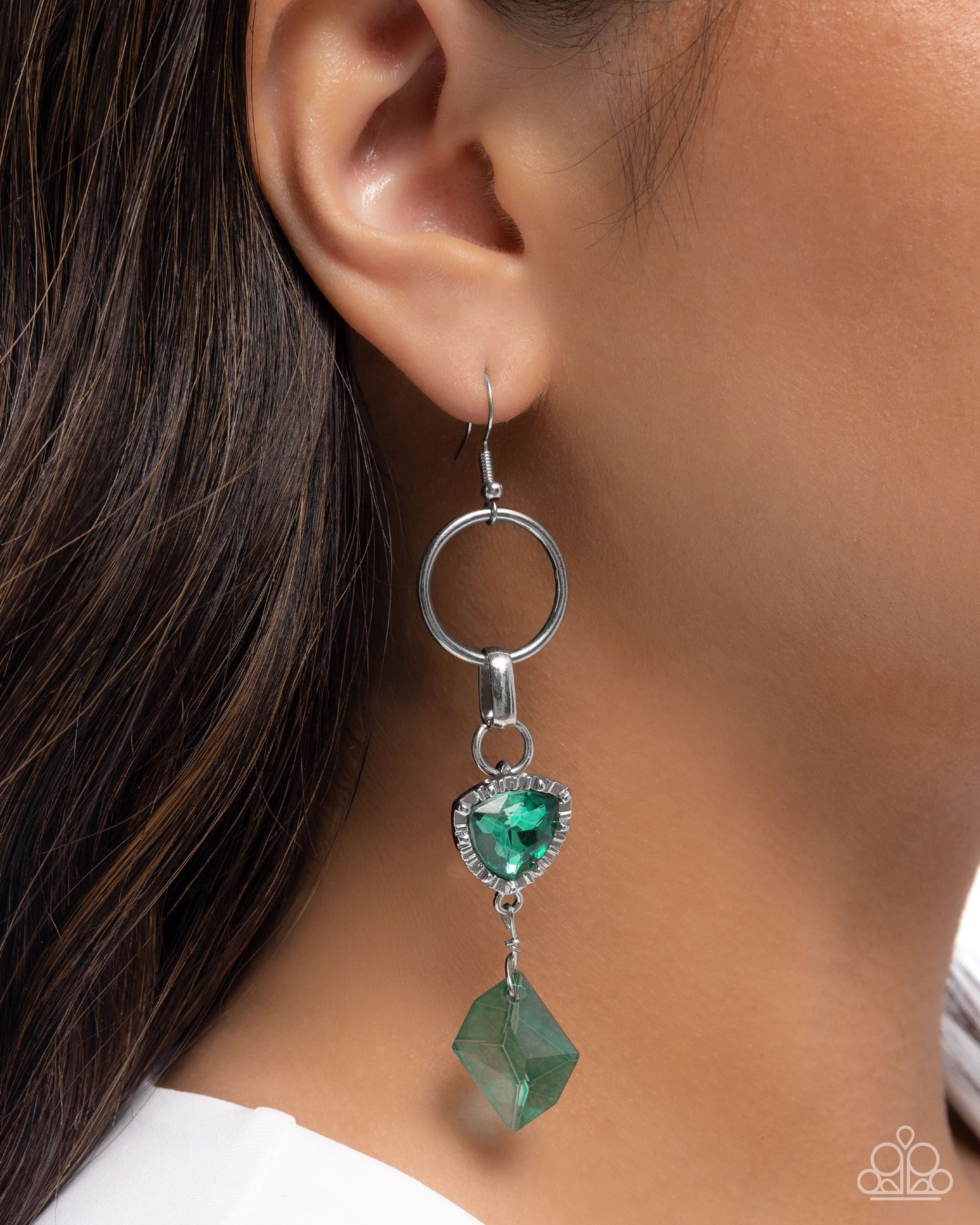 Chiseled Clarity - Silver w/Green Earrings