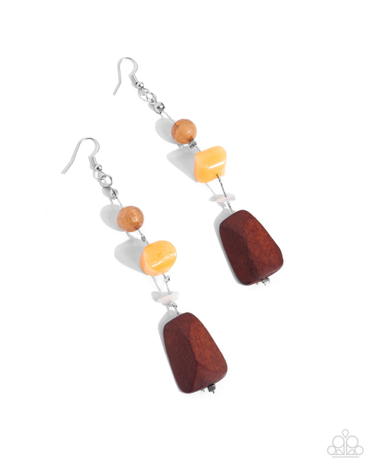 Creative Collection -Wood, Orange, Brown, & White Earrings